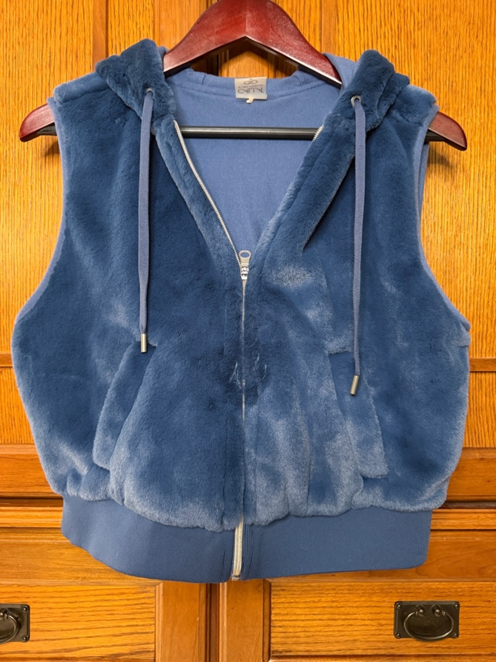 CALIA by Carrie Underwood Cropped Faux Fur Plush Full Zip Hooded Teddy Vest Cozy